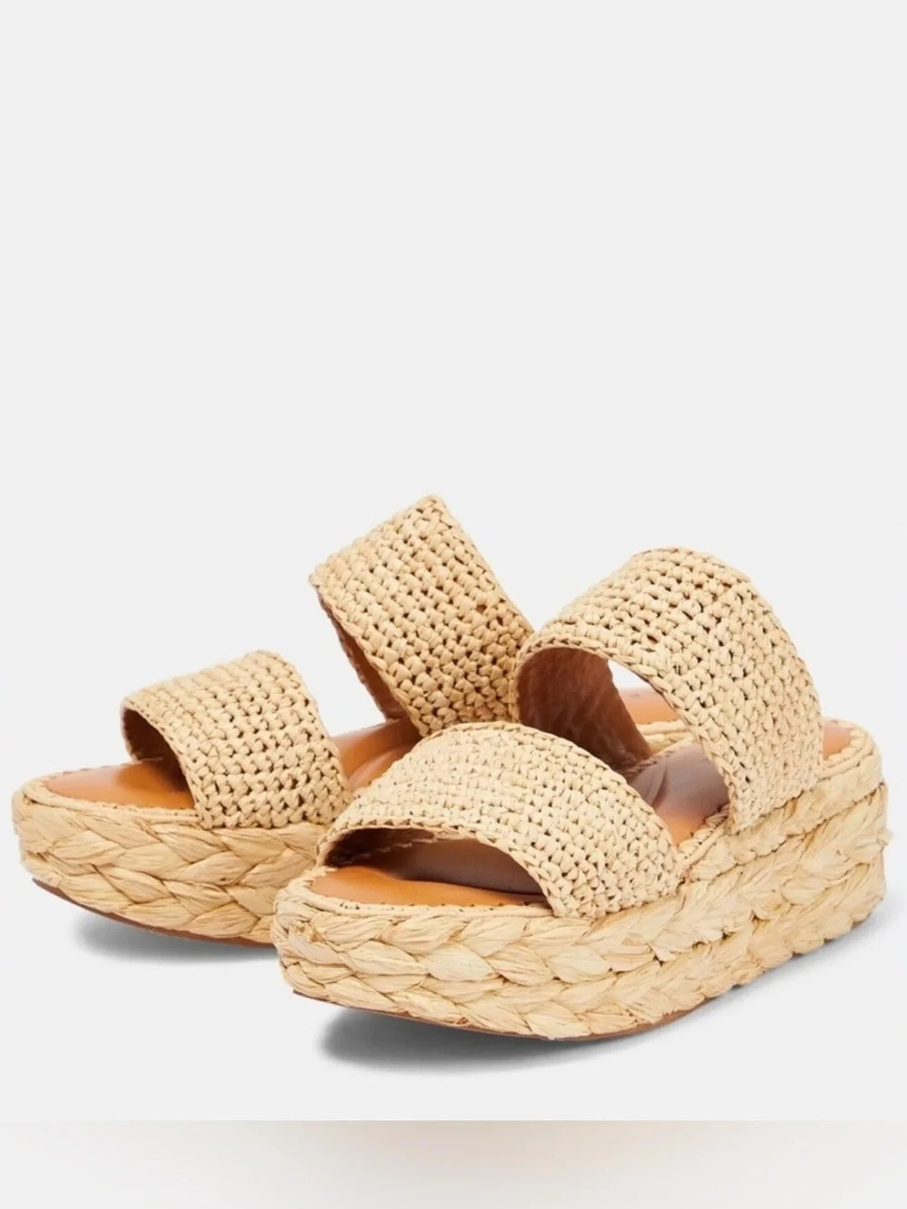 Clergerie Paris Arlene 2 Woven Raffia Leather Platform Espadrille Sandals